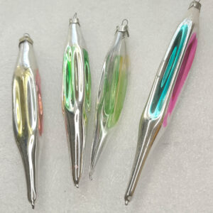 Set of 4 Vintage Silver Glass Christmas USSR Ornaments Tree Antique Decor Icicles