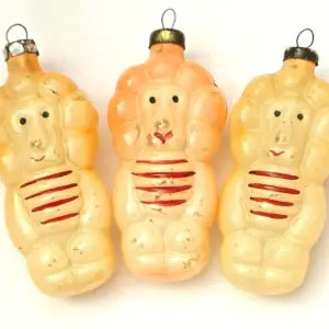 Set of 3 Vintage Glass Christmas Ornaments Lions