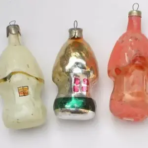 Set of 3 Vintage Silver Glass Christmas Tree Ornaments Winter House
