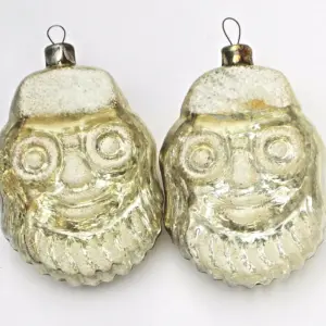 Set of 2 Vintage Glass Christmas Ornaments Toy Santa Faces