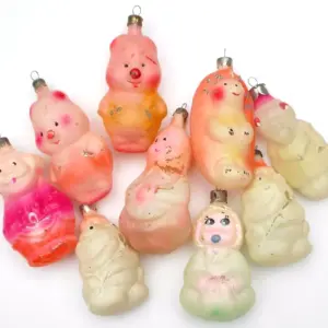Set of 9 Vintage Glass Christmas Ornaments Toy