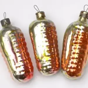 Set of 3 Vintage Half Silver Glass Christmas Tree Ornaments Corns