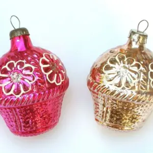 Set of 2 Antique Vintage USSR Glass Christmas Tree Ornament Baskets