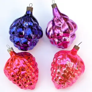 Set of 4 Vintage Glass Christmas Ornament Berries