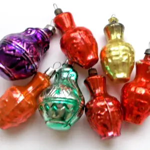 Set of 7 Vintage Glass Christmas Ornaments Old Jugs