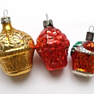 Set of 3 Vintage Glass Christmas Ornaments Baskets