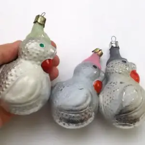 Set of 3 Vintage Silver Glass Russian Christmas Ornament S Turkey