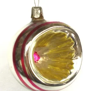 Vintage Silver Ukrainian Glass Hemisphere Christmas Ornament