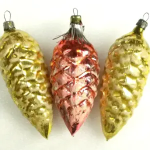 Set of 3 Antique Ukrainian Glass Pinecone Christmas Ornaments