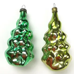 Set of 2 Vintage Silver Ukrainian Glass Christmas Ornaments