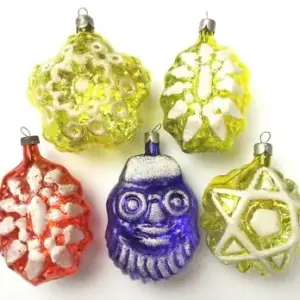 Set of 5 Antique Vintage USSR Glass Christmas Ornament Half Silver