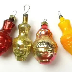 Set of 4 Vintage Glass Ukrainian Christmas Ornament Old Jugs