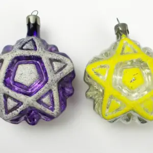 Set of 2 Vintage Half Silver Glass Russian Christmas Tree Ornament Star