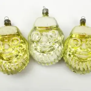 Set of 3 Vintage Half Silver Glass Russian Christmas Ornament Sant Face