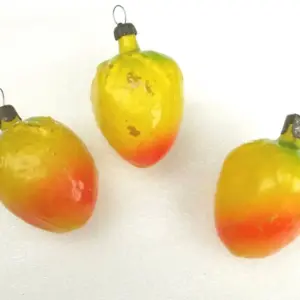 Set of 3 Vintage Painted Glass Russian Christmas Ornaments Fruits