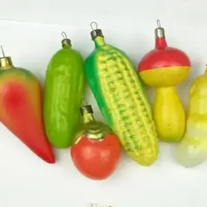 Set of 6 Vintage Glass Russian Christmas Tree Ornaments Vegetables