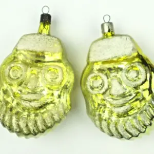 Set of 2 Vintage Glass Christmas Ornaments Santa Face