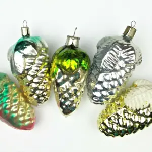 Set of 5 Vintage Glass Christmas Ornaments Pinecones