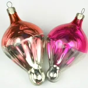 Set of 2 Antique Russian Glass Parachute Christmas Ornaments
