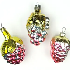 Set of 3 Vintage Glass Christmas Ornaments Grapes