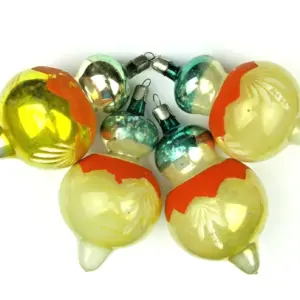 Set of 4 Antique Ukrainian Glass Christmas Ornaments