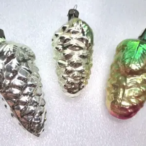 Set of 3 Vintage Glass Ukrainian Christmas Tree Ornament Old Pinecones