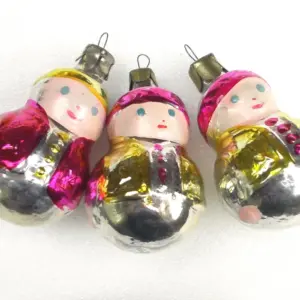 Set of 3 Vintage Glass Doll Christmas Ornaments