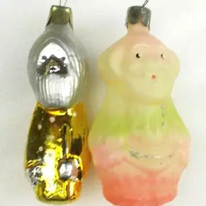 Set of 2 Antique Russian Glass Grandfather Christmas Ornaments