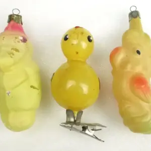 Set of 3 Vintage Glass Animal Christmas Ornaments