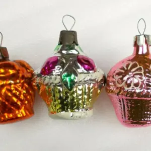 Set of 3 Vintage Silver Glass Basket Christmas Ornaments