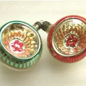 Set of 2 Vintage Glass USSR Christmas Ornaments Old Lanterns
