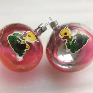 Set of 2 Vintage Glass USSR Christmas Ornaments Balls & Ducks