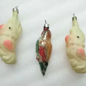 Set of 3 Vintage USSR Glass Christmas Ornaments Parrots