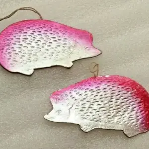 Set of 2 Vintage USSR Cardboard Christmas Ornaments Hedgehogs