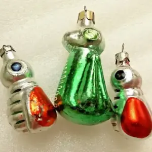 Set of 3 Vintage USSR Glass Christmas Ornaments Bugs