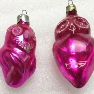 Set of 2 Vintage USSR Glass Christmas Ornaments Old Owls