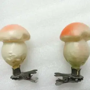 Set of 2 Vintage USSR Glass Christmas Ornaments Mushrooms