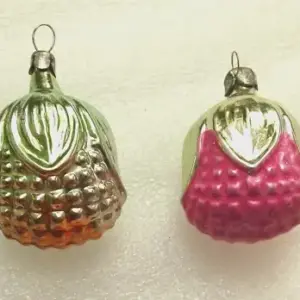 Set of 2 Vintage USSR Glass Christmas Ornaments Old Flower