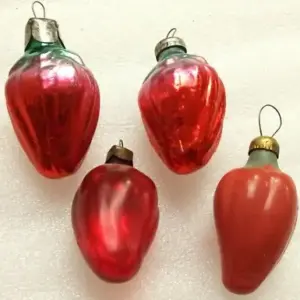 Set of 4 Vintage USSR Glass Christmas Ornaments Paprika