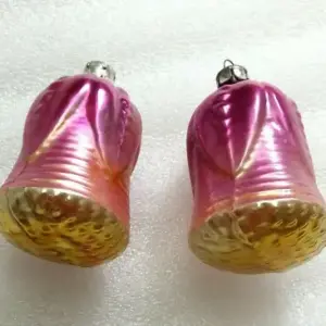 Set of 2 Vintage USSR Glass Christmas Ornaments Flowers