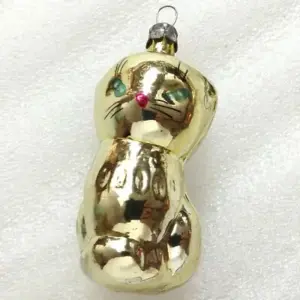 Vintage USSR Glass Christmas Ornament Kitten