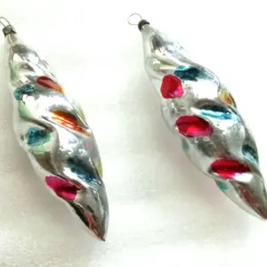 Set of 2 Vintage USSR Glass Christmas Ornaments Tree Old Icicles