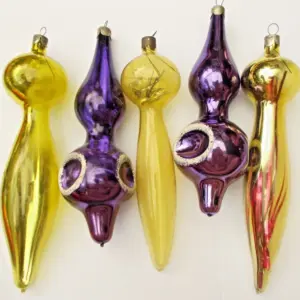 Set of 5 Antique Vintage USSR Silver Glass Christmas Ornament Icicle