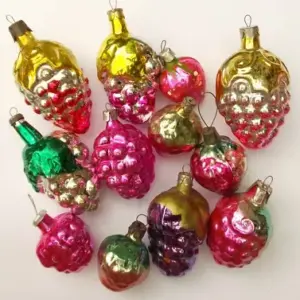 Set of 12 Antique Vintage USSR Glass Christmas Tree Ornament Berries