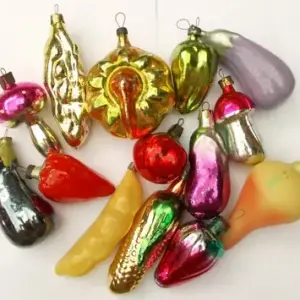 Set of 14 Antique Vintage USSR Glass Christmas Tree Ornament Vegetables