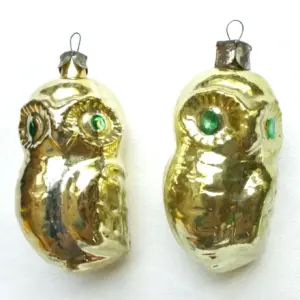 Set of 2 Vintage Silver Glass Ukrainian Christmas Tree Ornaments Owls