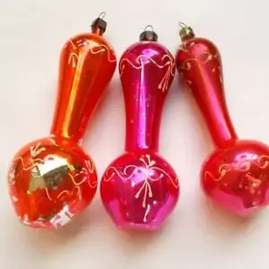 Set of 3 Vintage Paint Glass Russian Christmas Tree Ornaments Jugs