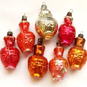 Set of 7 Vintage Silver Glass Russian Christmas Tree Ornament Old Jugs