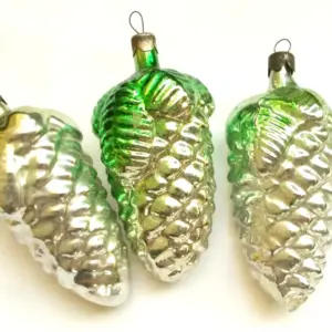 Set of 3 Vintage Glass Ukrainian Christmas Tree Ornaments Pinecones
