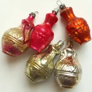 Set of 5 Vintage Silver Glass Russian Christmas Tree Ornament Old Jugs